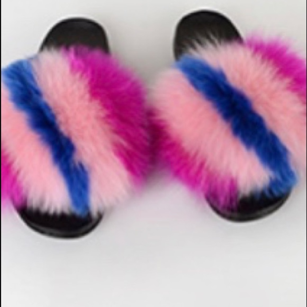 🆕💙💖Cotton Candy” 100% Real Fur Sandals/